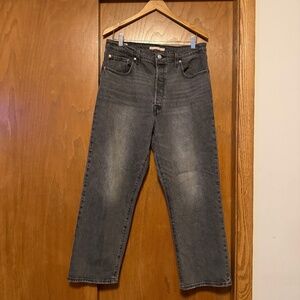 Levi's Ribcage Straight Ankle Jeans Womens 31 Black High Rise Button Fly W31 L26